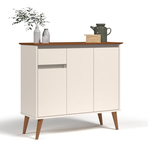 Aparador Buffet Veneza 3 Portas 1 Gaveta Off White/Freijó – EJ Móveis