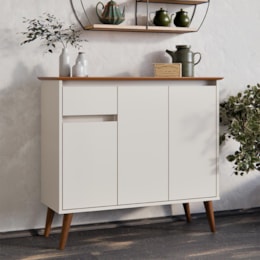 Aparador Buffet Veneza 3 Portas 1 Gaveta Off White/Freijó – EJ Móveis