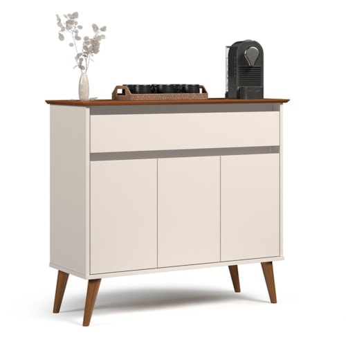 Aparador Buffet Zeus 3 Portas 1 Gaveta Off White/Freijó – EJ Móveis