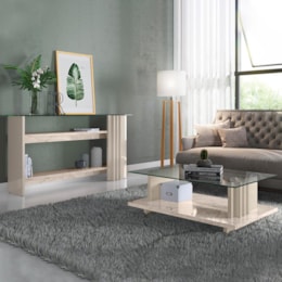 Aparador e Mesa de Centro Frizz Calacata/Off White com Tampo de Vidro - Madetec Aparador e Mesa de Centro Frizz Calacata/Off White com Tampo de Vidro - Madetec