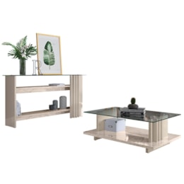 Aparador e Mesa de Centro Frizz Calacata/Off White com Tampo de Vidro - Madetec Aparador e Mesa de Centro Frizz Calacata/Off White com Tampo de Vidro - Madetec