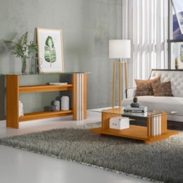 Aparador e Mesa de Centro Frizz Cinamomo/Off White com Tampo de Vidro - Madetec Aparador e Mesa de Centro Frizz Cinamomo/Off White com Tampo de Vidro - Madetec