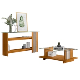Aparador e Mesa de Centro Frizz Cinamomo/Off White com Tampo de Vidro - Madetec Aparador e Mesa de Centro Frizz Cinamomo/Off White com Tampo de Vidro - Madetec