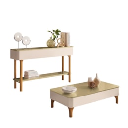 Aparador Fiero e Mesa de Centro Liz Off White/Champanhe – HB Móveis