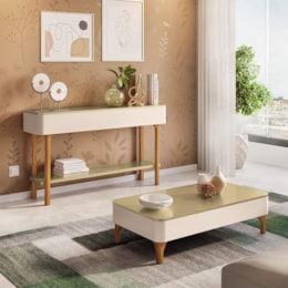 Aparador Fiero e Mesa de Centro Liz Off White/Champanhe – HB Móveis