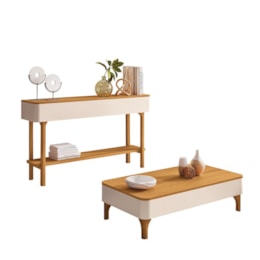Aparador Fiero e Mesa de Centro Liz Off White/Cinamomo – HB Móveis
