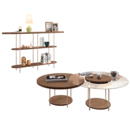 Aparador Infinity e Mesas de Centro Sky com Tampo de Vidro e em MDF Castanho - HB Móveis Aparador Infinity e Mesas de Centro Sky com Tampo de Vidro e em MDF Castanho - HB Móveis