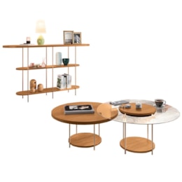 Aparador Infinity e Mesas de Centro Sky com Tampo de Vidro e em MDF Cinamomo - HB Móveis  Aparador Infinity e Mesas de Centro Sky com Tampo de Vidro e em MDF Cinamomo - HB Móveis