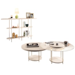 Aparador Infinity e Mesas de Centro Sky com Tampo de Vidro e em MDF Off White - HB Móveis Aparador Infinity e Mesas de Centro Sky com Tampo de Vidro e em MDF Off White - HB Móveis