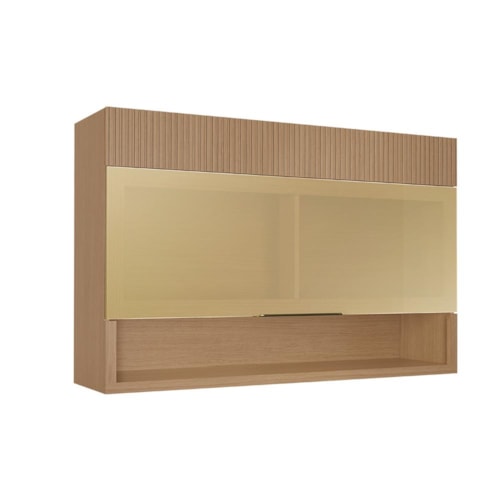Armário Aéreo 1 Porta Basculante Vidro Reflecta Realeza Premium 120cm Carvalho - Nesher
