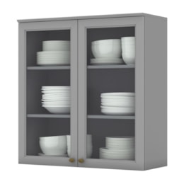 Armário Aéreo 2 Portas Vidro 80cm Americana Cinza - Móveis Henn  Armário Aéreo 2 Portas Vidro 80cm Americana Cinza - Móveis Henn