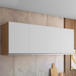 Armário Aéreo Andréia 150cm 4 Portas Amêndoa/Branco - AJL Móveis