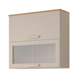 Armário Aéreo Bella 80cm 2 Portas Basculantes Off White/Freijó com Vidro - MGM Armário Aéreo Bella 80cm 2 Portas Basculantes Off White/Freijó com Vidro - MGM