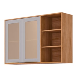 Armário Aéreo Brilhante 120cm 2 Portas Cinamomo/Platina com Vidro Reflecta e Nichos - MGM Armário Aéreo Brilhante 120cm 2 Portas Cinamomo/Platina com Vidro Reflecta e Nichos - MGM