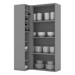 Armário Aéreo Canto Reto 1 Porta com Vidro e Adega Belize - Móveis Henn Cinza