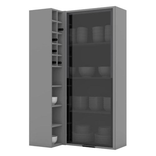 Armário Aéreo Canto Reto 1 Porta com Vidro e Adega Belize - Móveis Henn Cinza