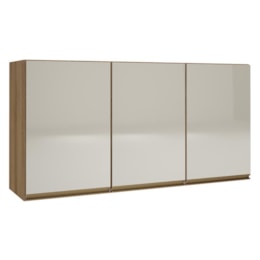 Armário Aéreo Dinamarca 120cm 3 Portas Castani com Vidro Off White - Indékes