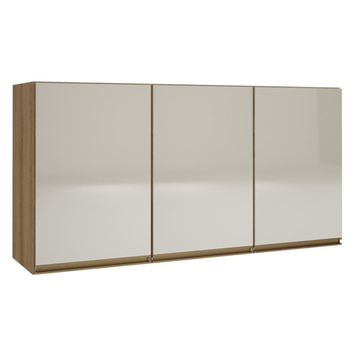 Armário Aéreo Dinamarca 120cm 3 Portas Castani com Vidro Off White - Indékes