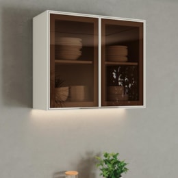Armário Aéreo Fineze 80cm 2 Portas de Vidro Areia – Henn