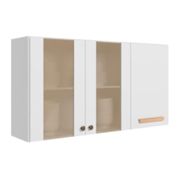 Armário Aéreo Intenza 120cm 3 Portas Branco com Vidro Reflecta - Nicioli Armário Aéreo Intenza 120cm 3 Portas Branco com Vidro Reflecta - Nicioli
