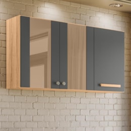 Armário Aéreo Intenza 120cm 3 Portas Freijó/Chumbo com Vidro Reflecta - Nicioli Armário Aéreo Intenza 120cm 3 Portas Freijó/Chumbo com Vidro Reflecta - Nicioli