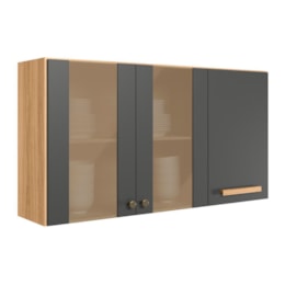 Armário Aéreo Intenza 120cm 3 Portas Freijó/Chumbo com Vidro Reflecta - Nicioli Armário Aéreo Intenza 120cm 3 Portas Freijó/Chumbo com Vidro Reflecta - Nicioli