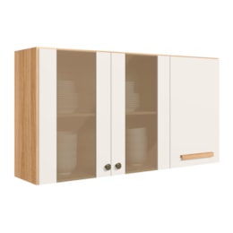 Armário Aéreo Intenza 120cm 3 Portas Freijó/Off White Cristal com Vidro Reflecta - Nicioli Armário Aéreo Intenza 120cm 3 Portas Freijó/Off White Cristal com Vidro Reflecta - Nicioli