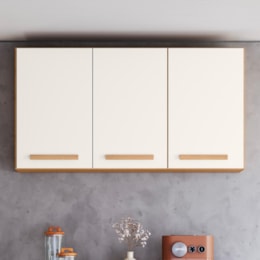 Armário Aéreo Intenza 120cm 3 Portas Freijó/Off White Cristal - Nicioli Armário Aéreo Intenza 120cm 3 Portas Freijó/Off White Cristal - Nicioli