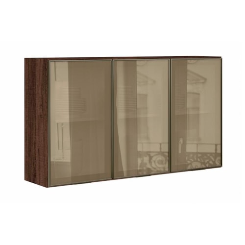 Armário Aéreo Kali Premium 3 Portas de Vidro 120cm Amêndoa - Nicioli 