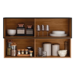 Armário Aéreo Proença 120cm 2 Portas Basculantes MDF Nogueira Touch/Carbono Prime TX - Demartêz