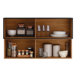Armário Aéreo Proença 120cm Basculante 1 Porta MDF e 1 Porta Ripada Nogueira Touch/Carbono Prime TX - Demartêz