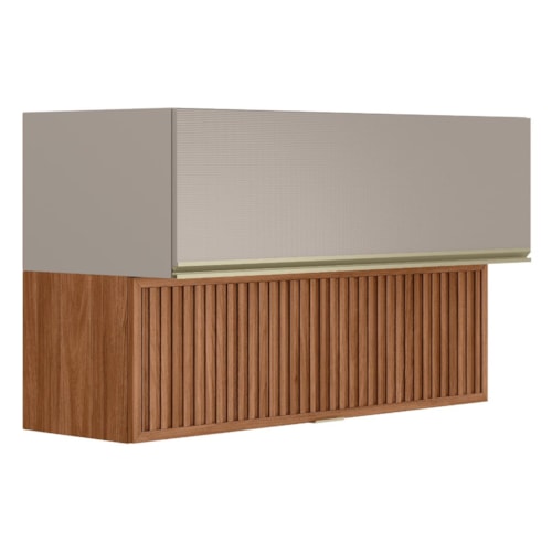 Armário Aéreo Proença 120cm Basculante 1 Porta MDF e 1 Porta Ripada Nogueira Touch/Nude Prime TX - Demartêz 