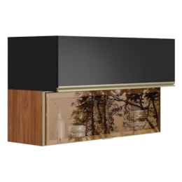 Armário Aéreo Proença 120cm Basculante 1 Porta MDF e 1 Porta Vidro Reflecta Nogueira Touch/Carbono Prime TX - Demartêz