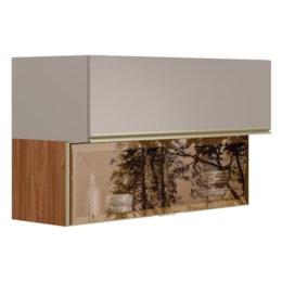 Armário Aéreo Proença 120cm Basculante 1 Porta MDF e 1 Porta Vidro Reflecta Nogueira Touch/Nude Prime TX - Demartêz