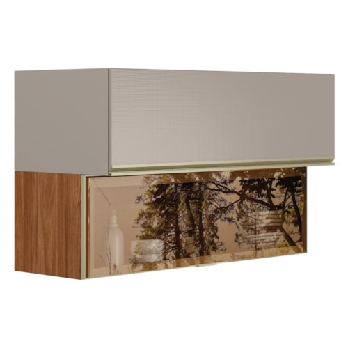 Armário Aéreo Proença 120cm Basculante 1 Porta MDF e 1 Porta Vidro Reflecta Nogueira Touch/Nude Prime TX - Demartêz
