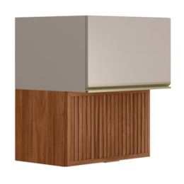 Armário Aéreo Proença 60cm Basculante 1 Porta MDF e 1 Porta Ripada Nogueira Touch/Nude Prime TX - Demartêz