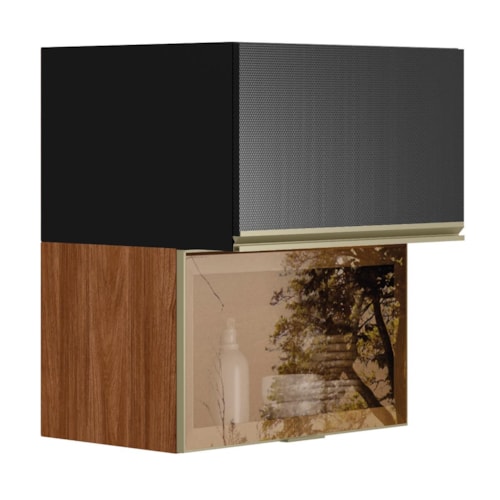 Armário Aéreo Proença 60cm Basculante 1 Porta MDF e 1 Porta Vidro Reflecta Nogueira Touch/Carbono Prime TX - Demartêz
