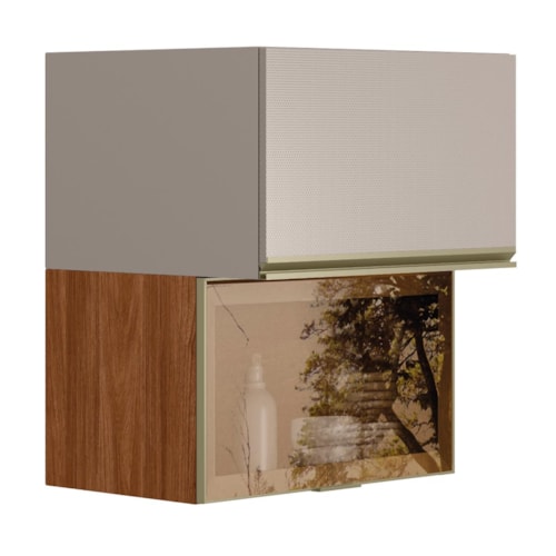 Armário Aéreo Proença 60cm Basculante 1 Porta MDF e 1 Porta Vidro Reflecta Nogueira Touch/Nude Prime TX - Demartêz