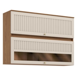 Armário Aéreo Requinte 120cm 2 Portas Basculante Nature/Areia com Vidro Reflecta - Móveis Henn