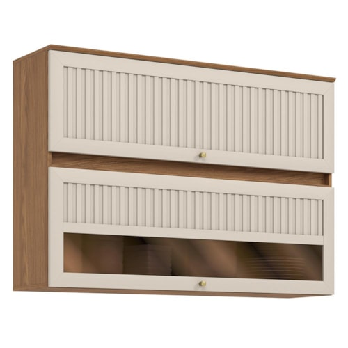Armário Aéreo Requinte 120cm 2 Portas Basculante Nature/Areia com Vidro Reflecta - Móveis Henn