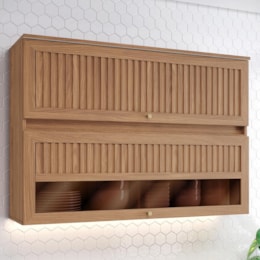Armário Aéreo Requinte 120cm 2 Portas Basculante Nature com Vidro Reflecta - Móveis Henn
