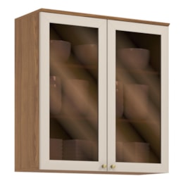 Armário Aéreo Requinte 80cm 2 Portas Nature/Areia com Vidro - Móveis Henn
