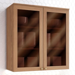 Armário Aéreo Requinte 80cm 2 Portas Nature com Vidro - Móveis Henn 