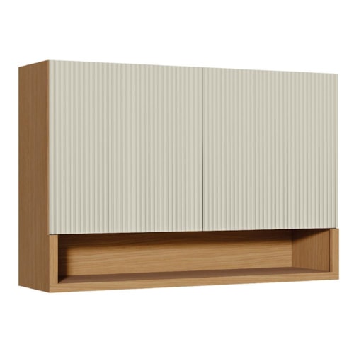 Armário Aéreo Simone Mendes 120cm 2 Portas Carvalho/Greige com Nicho - Nesher