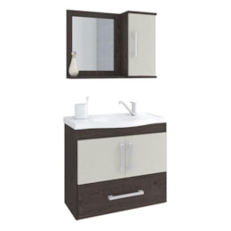 Armário Gabinete Atenas 65cm Café/Off White para Banheiro com Cuba e Espelheira - MGM