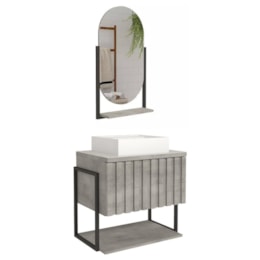 Armário Gabinete Frisê 60cm Cimento para Banheiro com Cuba e Espelho Ori - MGM Armário Gabinete Frisê 60cm Cimento para Banheiro com Cuba e Espelho Ori - MGM