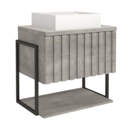 Armário Gabinete Frisê 60cm Cimento para Banheiro com Cuba - MGM Armário Gabinete Frisê 60cm Cimento para Banheiro com Cuba - MGM