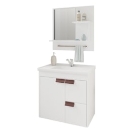 Armário Gabinete Tulipa 59cm Branco para Banheiro com Cuba e Espelheira - MGM 