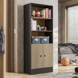 Armário Gamer 2 Portas Preto/Carvalho - Qmovi  Armário Gamer 2 Portas Preto/Carvalho - Qmovi