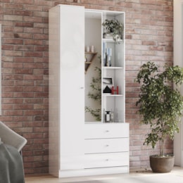 Armário Multiuso 2 Portas 3 Gavetas Doha Branco com Espelho - Móveis Henn